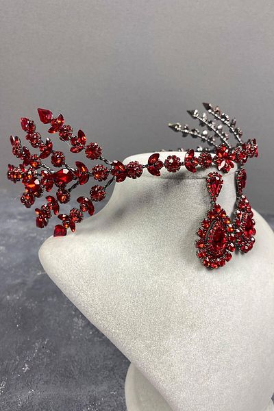 Hobigram Set de coroană și cercei cu henna roșie Helenist pentru cele mai frumoase mirese – Coroană, cu piatră de cristal – Coroană –