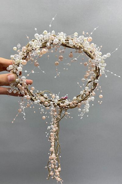 Hobigram Coroana de mireasa cu perle crem si paie cu cristale pentru cele mai frumoase mirese – Coroana, model elegant cu pietre de cristal – Ta