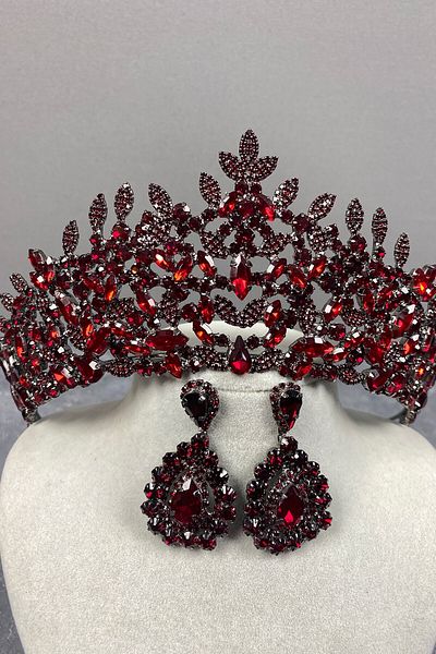 Hobigram Set de coroană și cercei cu picătură pentru mireasa Oscar Henna pentru cele mai frumoase mirese – Coroană, piatră de cristal, model elegant –
