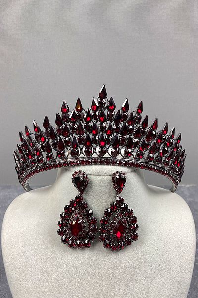 Hobigram Set de coroană și cercei cu picătură de henna pentru mireasă tridimensională pentru cele mai frumoase mirese – coroană, piatră de cristal