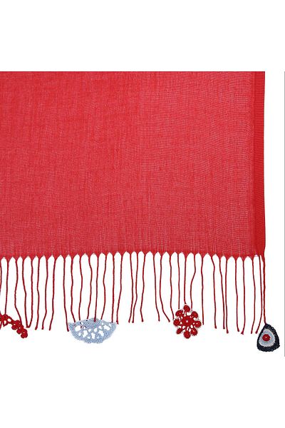 Soma Kadın Atölyesi Soma Women's Anatolian Embroidered Shawl Handmade Crochet Embroidered 165×70 Cm Claret Red Women's Natural Pashmina Soft