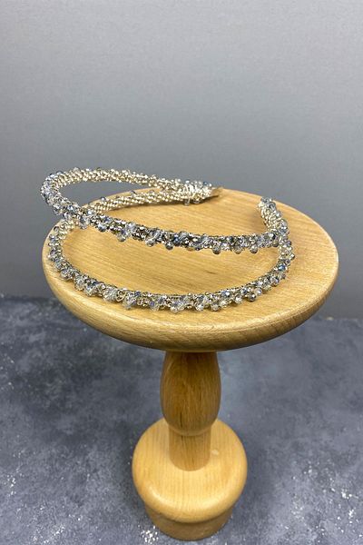 Hobigram Cea mai frumoasa mireasa cu design albastru deschis, cu margele, coroana de mireasa cu doua rânduri Dalya, realizată manual – Coroana – Tiara