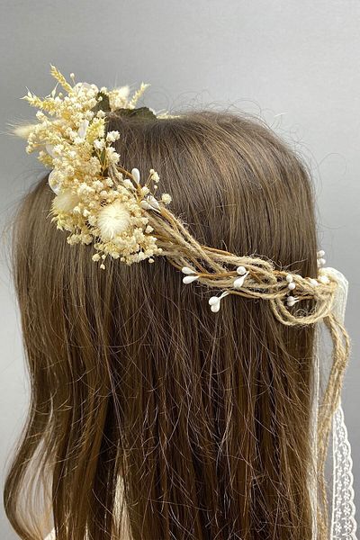 Hobigram Coroană de mireasă și accesoriu de păr cu design cu flori uscate pentru cele mai frumoase mirese – coroană, piatră de cristal, model elegant
