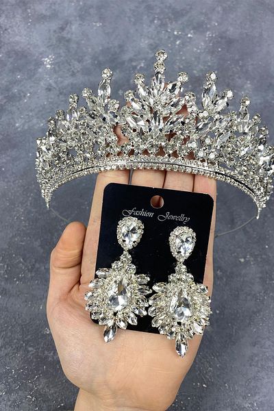 Hobigram Set de coroană de mireasă și cercei cu pietre Rio Stone pentru cele mai frumoase mirese – Coroană, Crystal Stone – Coroană –