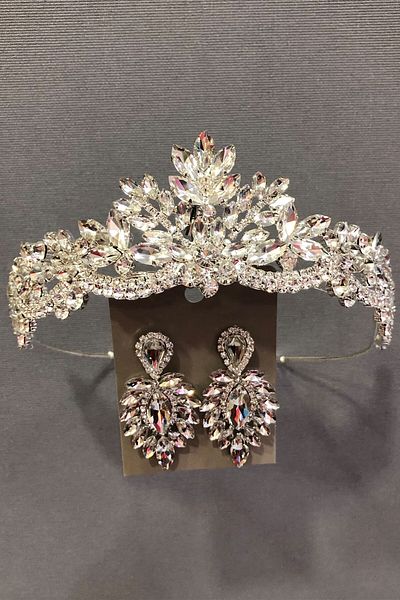 Hobigram Set de henna, coroană de mireasă și cercei cu piatră de cristal de culoare argintie pentru cele mai frumoase mirese – coroană, piatră de cristal –