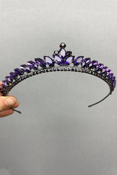 Hobigram Purple Ece Model Thin Bridal Henna Crown pentru cele mai frumoase mirese – Coroană, Crystal Stone, Model elegant, Tiara de mireasă –