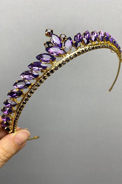 Hobigram Coroana de mireasa Henna subtire model Ece din aur violet pentru cele mai frumoase mirese – Coroana, cu piatra de cristal, model elegant – Coroana –