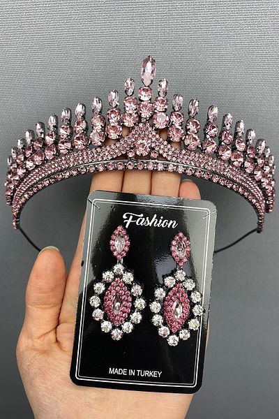 Hobigram Set Anteras Bridal Henna Tiara și Cercei pentru cele mai frumoase mirese – Coroană, Piatră de cristal, Model elegant – Coroană –