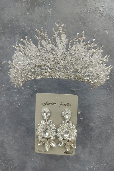 Hobigram Zehra Model Tiara de mireasa si cercei cu piatra pentru cele mai frumoase mirese - Coroana, piatra de cristal, model elegant