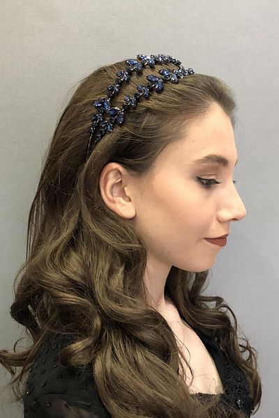 Hobigram Coroana Henna cu două rânduri albastru bleumarin model Alpha pentru cele mai frumoase mirese – Coroană, cu pietre de cristal, model elegant – Coroană –