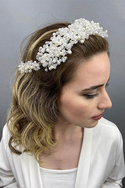 Hobigram Cremă Transparentă Lisa Model Bridal Henna Crown pentru cele mai frumoase mirese – Coroană, Crystal Stone, Model elegant – Coroană – T