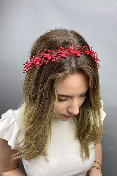Hobigram Accesoriu de păr cu ramură de primăvară emailată roșie pentru cele mai frumoase mirese – coroană, piatră de cristal, model elegant – coroană –