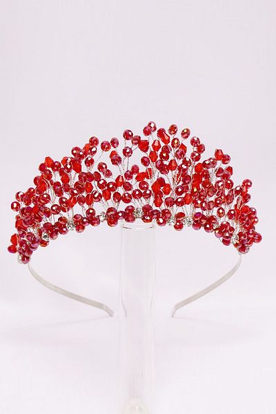 Hobigram Coroana de mireasa cu margele rosii de cristal pentru cei mai frumoși mirese – Coroana, cu pietre de cristal, model elegant, coroana de mireasa