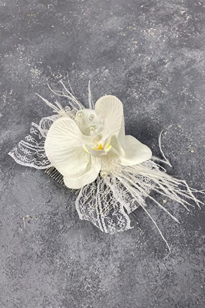 Hobigram The Most Beautiful Brides Orchid Beaded and Feathered Scalloped Outer Shooting Bridal Hairpin – Crown, Crystal Stone