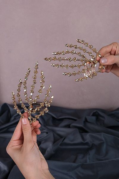 Hobigram Bridal Henna Hair Accessory with Double Comb Buckle and Stones for the Most Beautiful Brides – Crown, Crystal Stone, Stylish Model