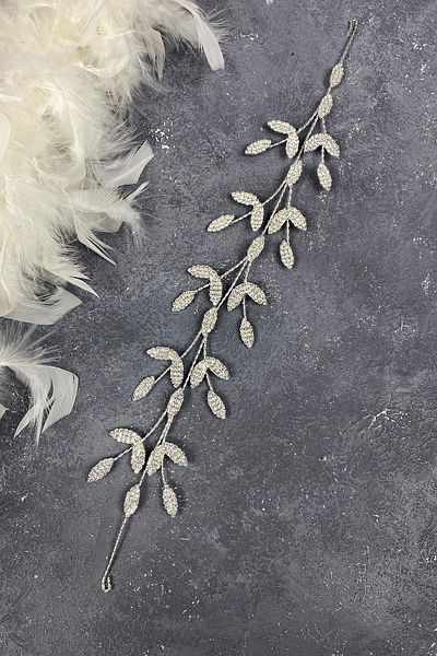 Hobigram Accesoriu de păr Yena Design Tiara de mireasă cu ramuri de frunze de argint pentru cele mai frumoase mirese – Coroană – Tiara