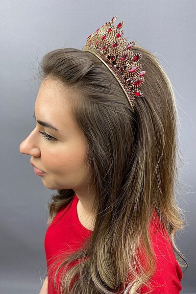 Hobigram Coroana de mireasa Hera Model Burgundy pentru cele mai frumoase mirese – Coroana, Pietre de cristal, Model elegant, Coroana de mireasa – T