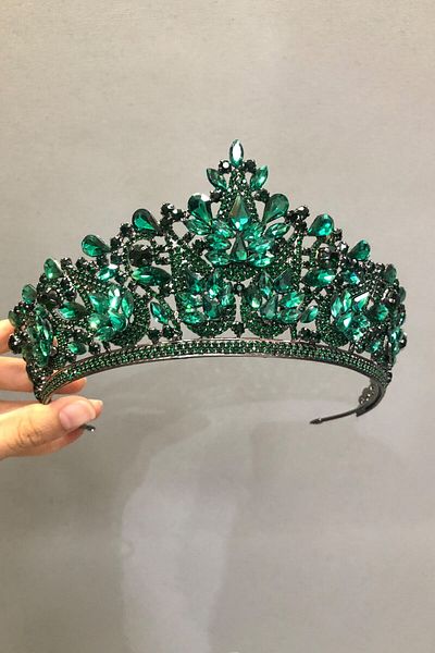 Hobigram Model Keid Coroana și cercei de mireasă verde Henna pentru cele mai frumoase mirese – Coroană, cu piatră de cristal, model elegant – Coroană