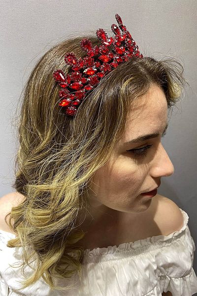 Hobigram Coroana de mireasa Henna model Red Beety pentru cele mai frumoase mirese – Coroana, piatra de cristal, model elegant, coroana de mireasa