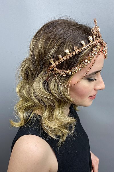 Hobigram Coroana de henna pentru mireasa Rose Color Sultana pentru cele mai frumoase mirese – Coroana, cu piatra de cristal, model elegant, coroana de mireasa –