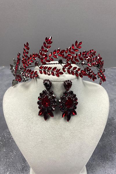 Hobigram Accesoriu și set de cercei pentru păr de mireasă cu ramuri de frunze de Dilana bordeaux pentru cele mai frumoase mirese – Coroană – Tiara