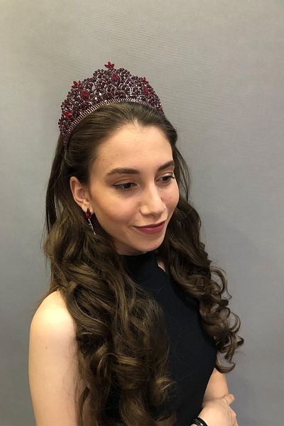 Hobigram Sadachi Model Burgundy Bridal Henna Tiara și Cercei pentru cele mai frumoase mirese – Coroană, Crystal Stone, Model elegant –