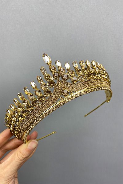 Hobigram Honey Color Anteras Henna Bridal Tiara – Crown, Crystal Stone, Stylish Model, Bridal Tiara, Hair Accessory – Crown
