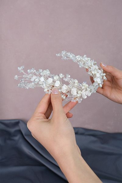 Hobigram Accesoriu de păr de mireasă cu mărgele de cristal și perle Berra pentru cele mai frumoase mirese – Coroană, cu pietre de cristal – Coroană –