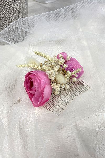 Hobigram Accesoriu pentru cleme de păr cu cipso și flori artificiale din bumbac roz pentru cele mai frumoase mirese – coroană – tiara