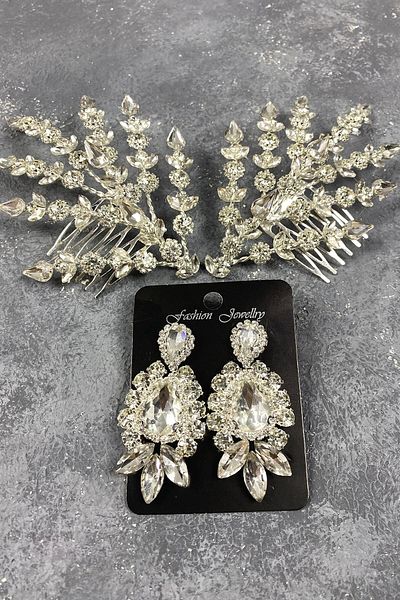 Hobigram Accesoriu de păr Helenist pentru mireasă cu două fețe din argint sterling pentru cele mai frumoase mirese și cercei de seară cu pietre prețioase – coroană – tiara