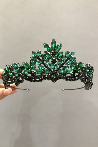 Hobigram Coroana de mireasa Henna de culoare verde antracit pentru cele mai frumoase mirese – Coroana, piatra de cristal, model elegant, coroana de mireasa