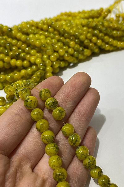 Hobigram Συλλογή χάντρες Σκούρο κίτρινο μοτίβο γυάλινες χάντρες 8 mm – χάντρες, κομψό σχέδιο, γυναικείο αξεσουάρ – Bo