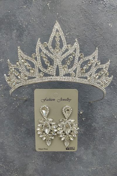 Hobigram Coroană de mireasă și cercei cu pietre prețioase pentru cele mai frumoase mirese – Coroană, piatră de cristal, model elegant – Ta