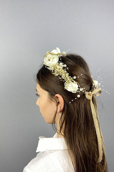 Hobigram Cele mai frumoase mirese Cremă Bujor Floare Chipsolu Pearl Bow Shooting Mireasa Tiara – Coroană – Tiara