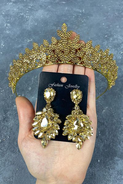 Hobigram Set de coroană și cercei de mireasă cu piatră de mireasă Sara pentru cele mai frumoase mirese – Coroană, cu piatră de cristal – Coroană