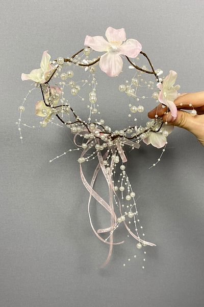 Hobigram Coroana de mireasa personalizata cu flori de hortensie somon pentru cei mai frumoși mirese – Coroana, cu piatră de cristal, model elegant – Coroana