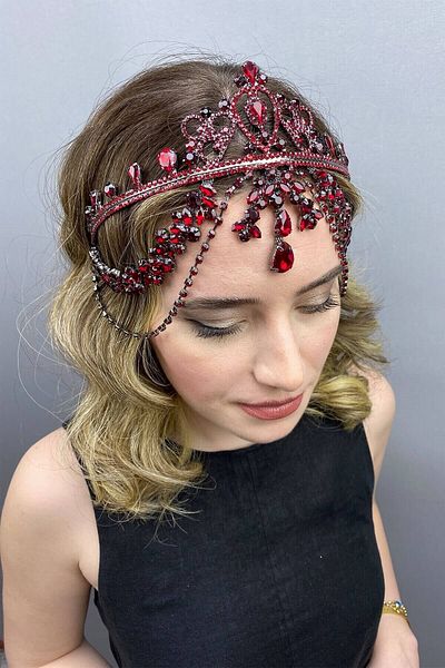Hobigram Coroana de Henna Burgundy Hurrem pentru cele mai frumoase mirese – Coroana, Piatra de Cristal, Model Elegant, Coroana Mireasa – Coroana –
