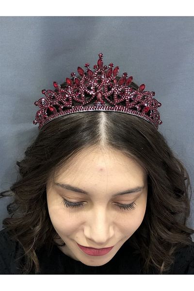 Hobigram Coroana Henna antică neagră cu piatră de cristal burgundă pentru cele mai frumoase mirese – Coroană, piatră de cristal, modă elegantă