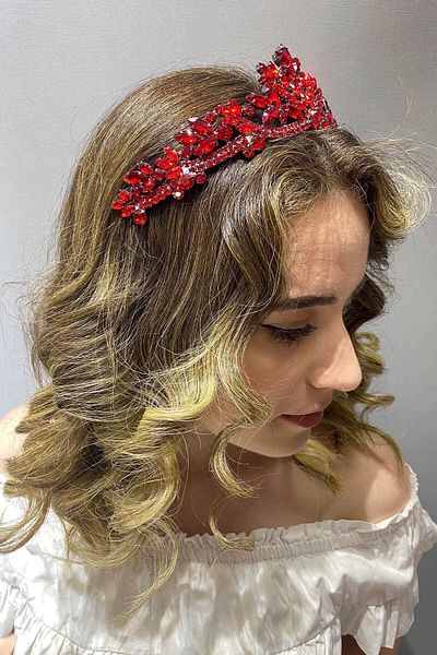 Hobigram Coroana de mireasa Henna model Berlin rosu pentru cele mai frumoase mirese - Coroana, cu pietre de cristal, model elegant, coroana de mireasa