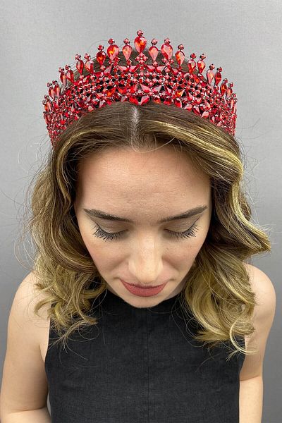 Hobigram Coroana de mireasa Henna model Sultan rosu pentru cele mai frumoase mirese - Coroana, cu piatra de cristal, model elegant, coroana de mireasa