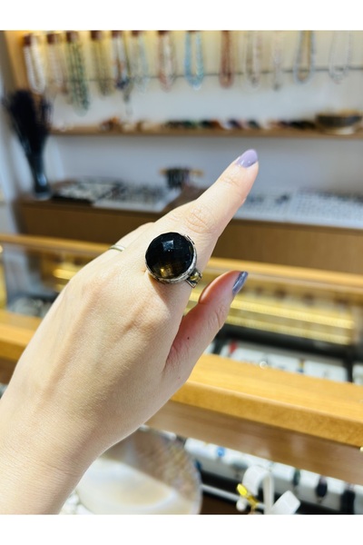 Luna Dumanlı Kuvars Doğal Taşlı Gümüş Yüzük