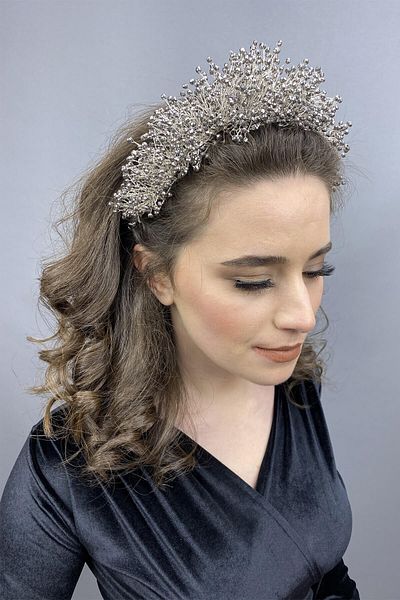 Hobigram Atair Henna gri și coroană de mireasă pentru cele mai frumoase mirese – Coroană, piatră de cristal, model elegant, coroană de mireasă – Coroană –