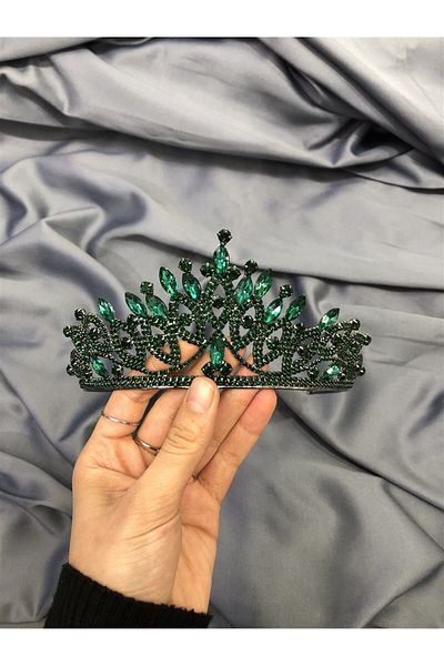 Hobigram Henna și coroană de mireasă cu fundal închis cu piatră verde smarald pentru cele mai frumoase mirese – Coroană, piatră de cristal – Coroană –