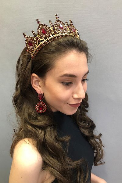 Hobigram Model Ahu Coroana și cercei de mireasă Henna Burgundy pentru cele mai frumoase mirese – Coroană, piatră de cristal, model elegant – Coroană