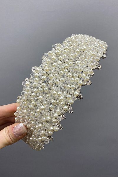 Hobigram Accesoriu de mireasa pentru banda de par cu perle si pietre pentru cei mai frumoși mireși – Coroană, piatră de cristal, model elegant – Coroană –