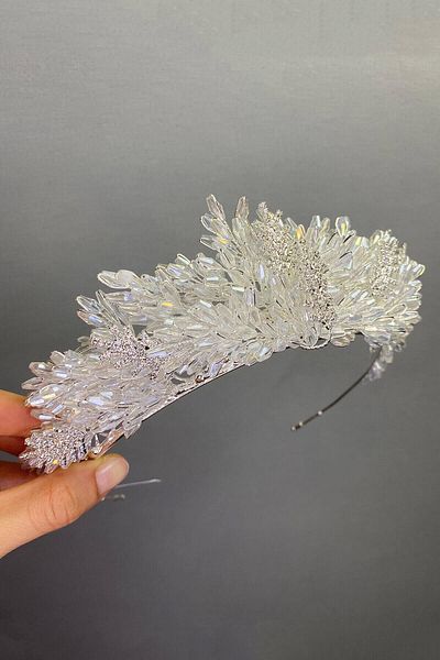 Hobigram Coroana de mireasa cu margele de cristal Sanding pentru cele mai frumoase mirese – Coroana, cu pietre de cristal, model elegant, coroana de mireasa