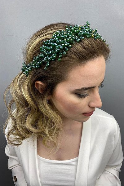 Hobigram Coroana de mireasa Henna model Lisa verde pentru cele mai frumoase mirese – Coroana, cu pietre de cristal, model elegant, coroana de mireasa – T