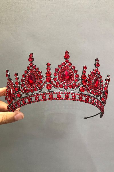 Hobigram Model Ahu Coroana și cercei de mireasă cu henna roșie pentru cele mai frumoase mirese – Coroană, piatră de cristal, model elegant – Coroană