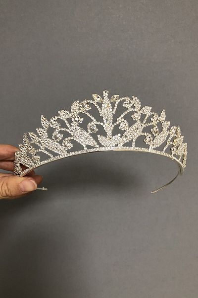Hobigram Coroana de mireasa model Lenin de culoare argintie pentru cele mai frumoase mirese – Coroana, cu piatra de cristal, model elegant, coroana de mireasa –