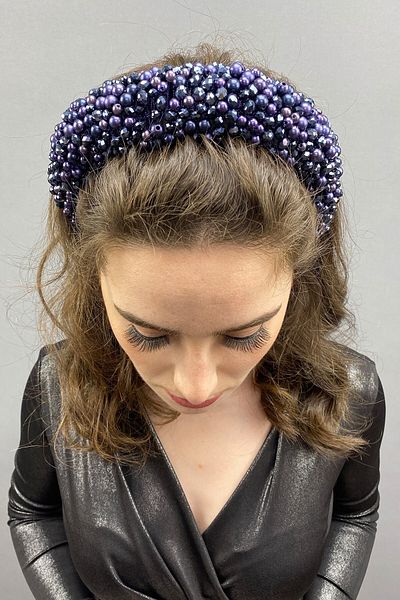 Hobigram Accesoriu de păr de mireasă cu cristal și perle Leal albastru-marin violet pentru cele mai frumoase mirese – Coroană – Tiara